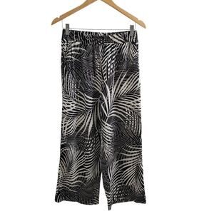 Vintage Panama Jack Womens Crop Pants Size M Black White Pull-On Wide Leg Linen